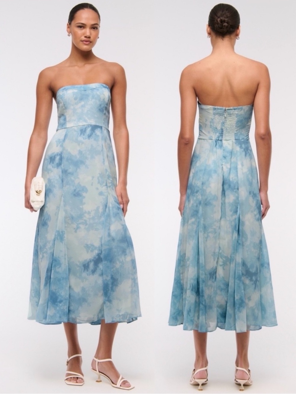 NWT Abercrombie & Fitch Camille Strapless Midi Dress Blue